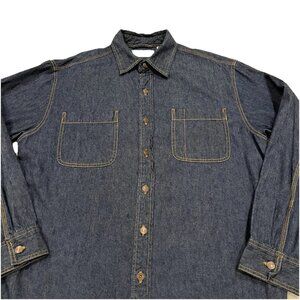 Levi Strauss Signature Men’s Large Denim Button Up Shirt Dark Wash Blue Cotton